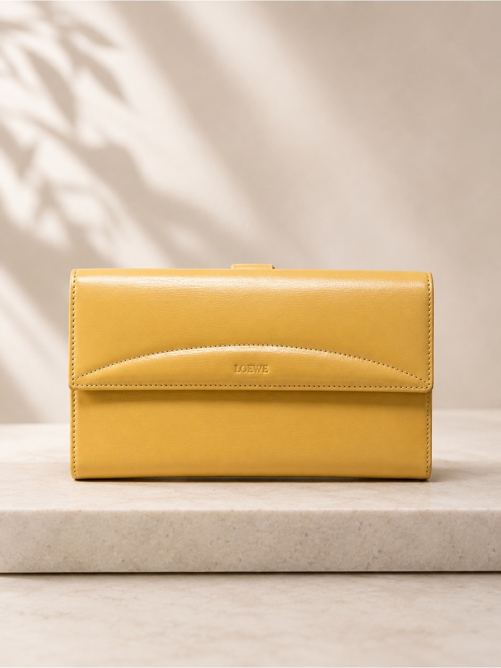 Loewe Vintage Mustard Yellow Leather Continental Wallet Snap Closure